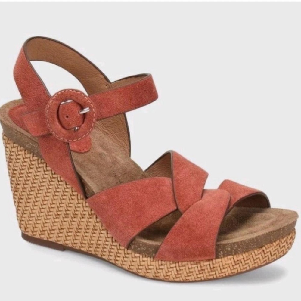 Sofft Women Coral Suede Wedge Sandals SF0030022 Size 10 M Orange Red